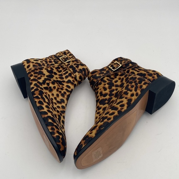 JJill Leopard Print Ankle Boot women 7 cow fur festival Casual office retro boho - Picture 9 of 16
